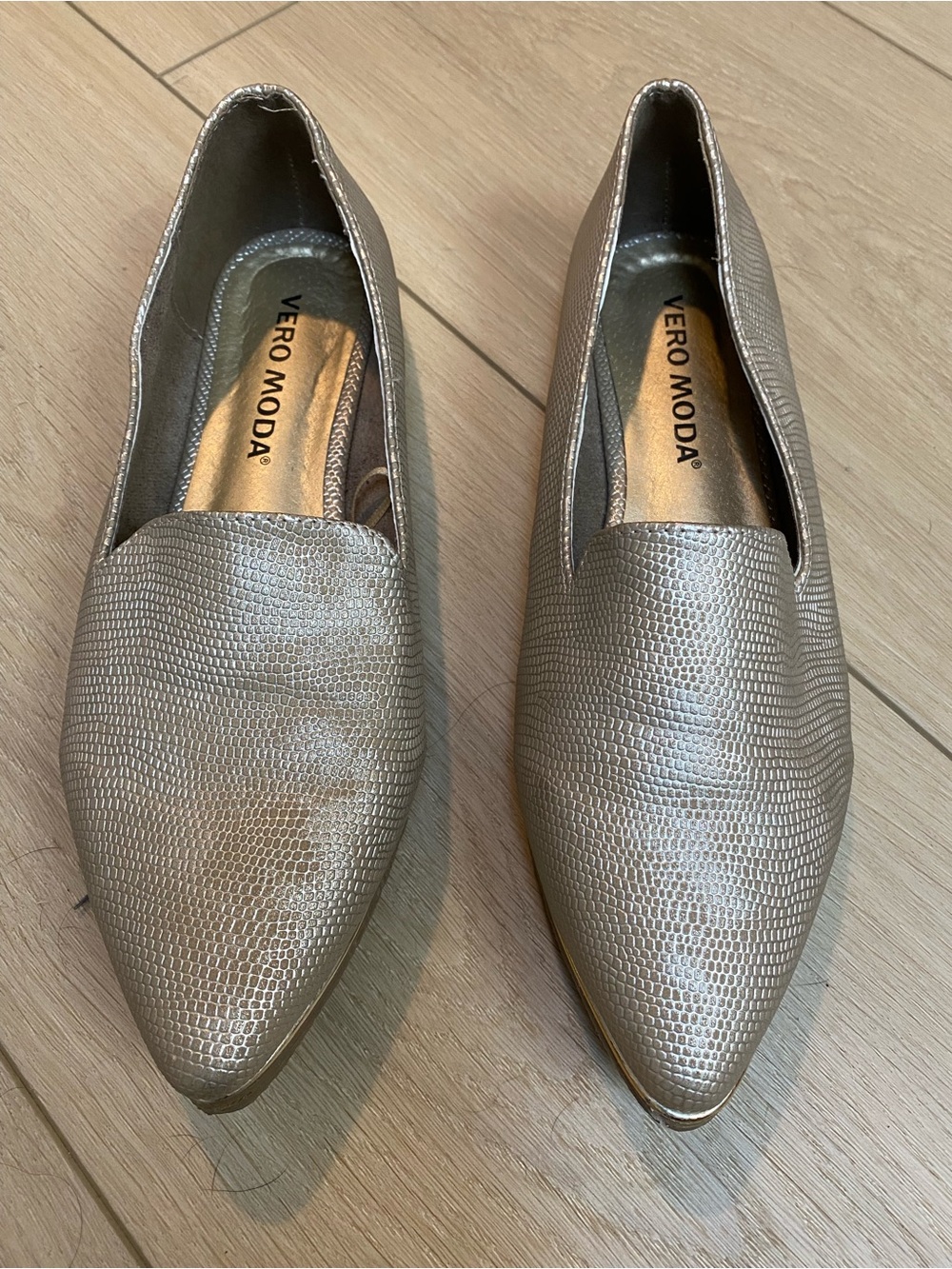 Vero Moda Shimmery Taupe Pointed Slip-On Flats